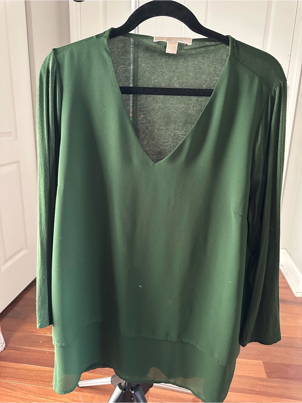Michael Kors Deep Green V-Neck Long Sleeve Blouse